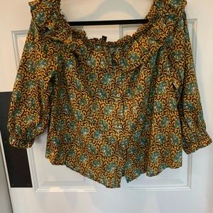 J.Crew 100% Cotton button down shirt with gathering at neckline and sleeves